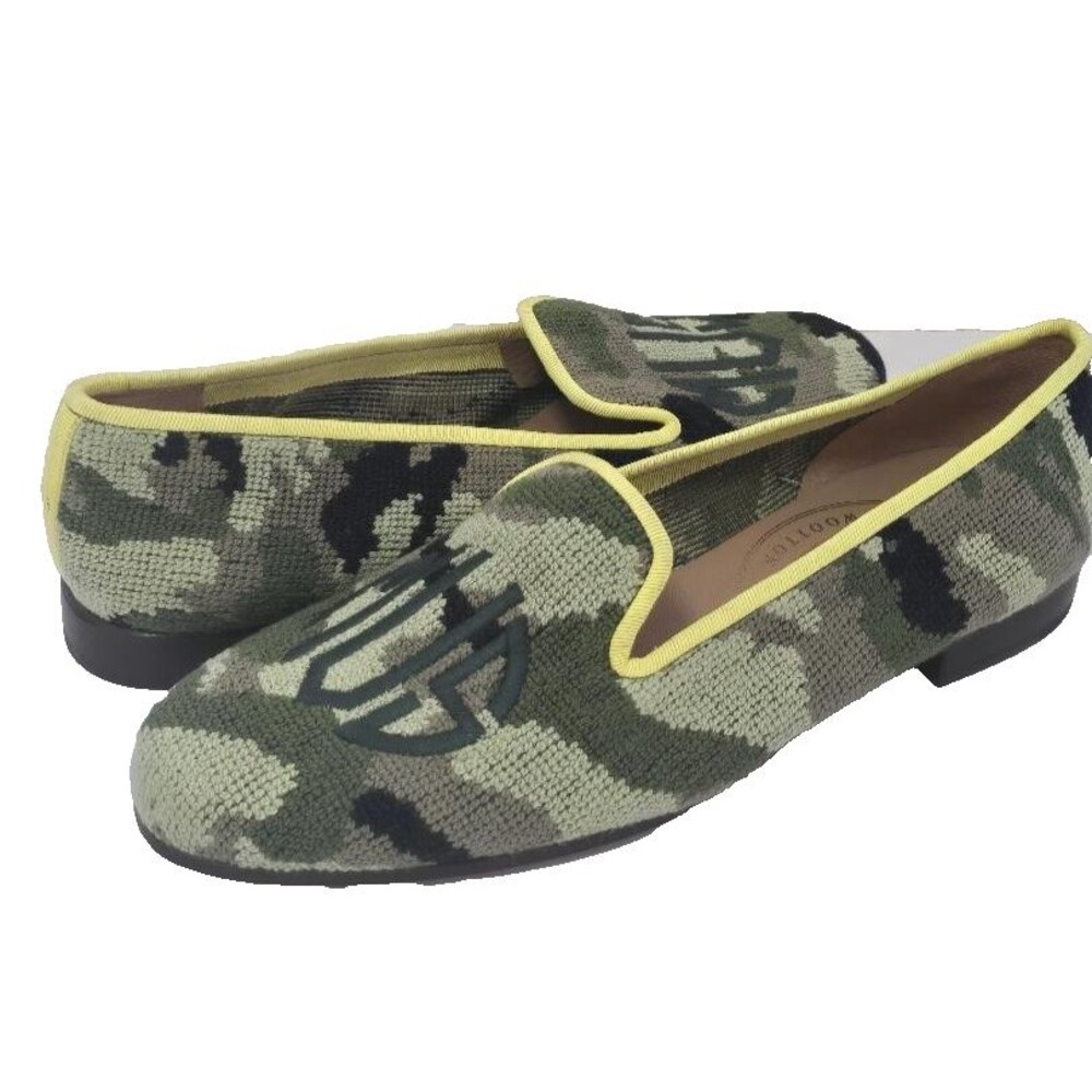 Stubbs & Wootton Needlepoint Camo Green Women's Loafers Shoe 9 AA NEW! $625
